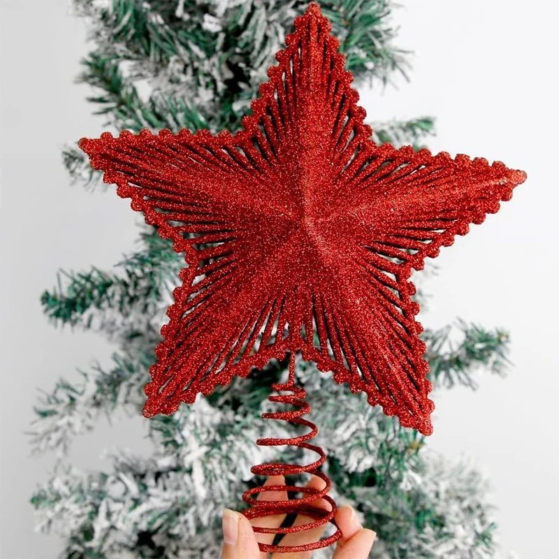 Star Tree Topper - Hiasan atas pohon Natal Glitter, 25cm
