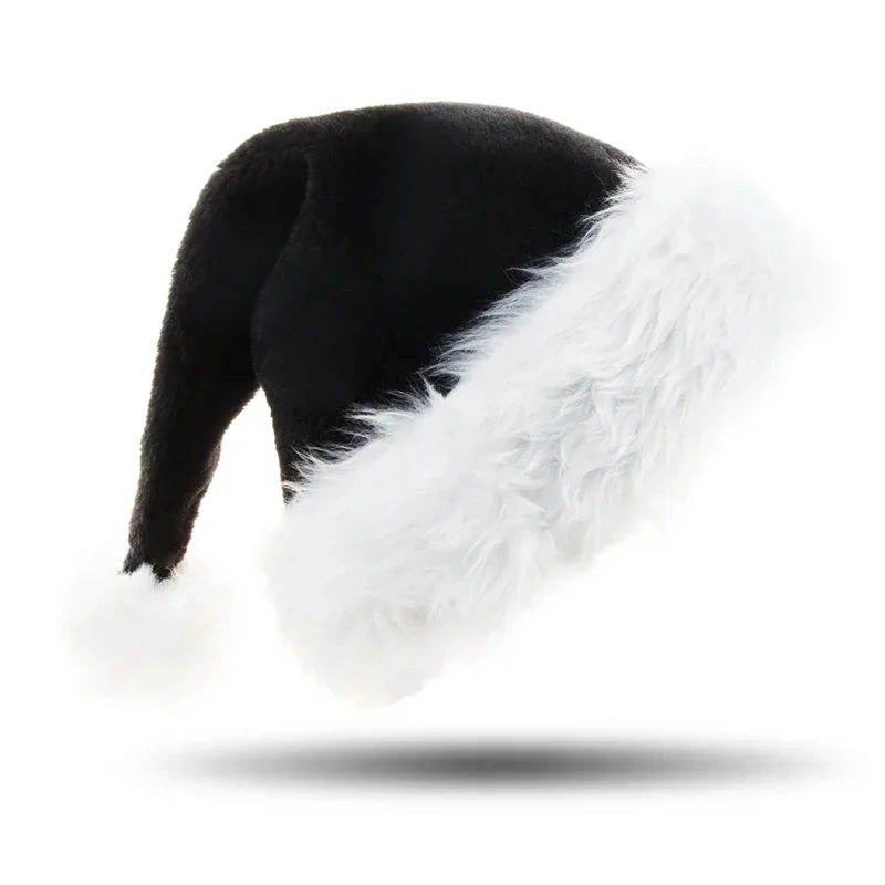 Santa Hat Plush - Topi Natal Mewah Hitam Natal Uniseks