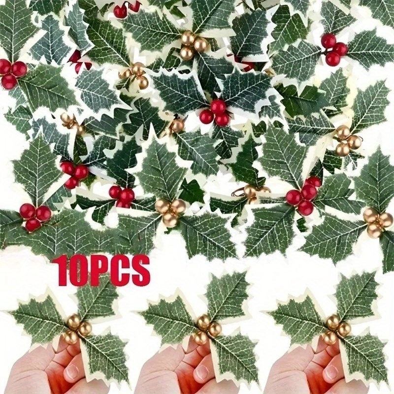 Christmas Wreath Fake - 10 Buah Daun Hijau Buah Holly