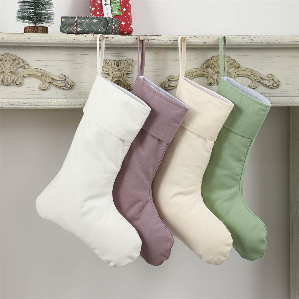Christmas Stocking Hanging - Kaus kaki Linen Natal perapian kaus