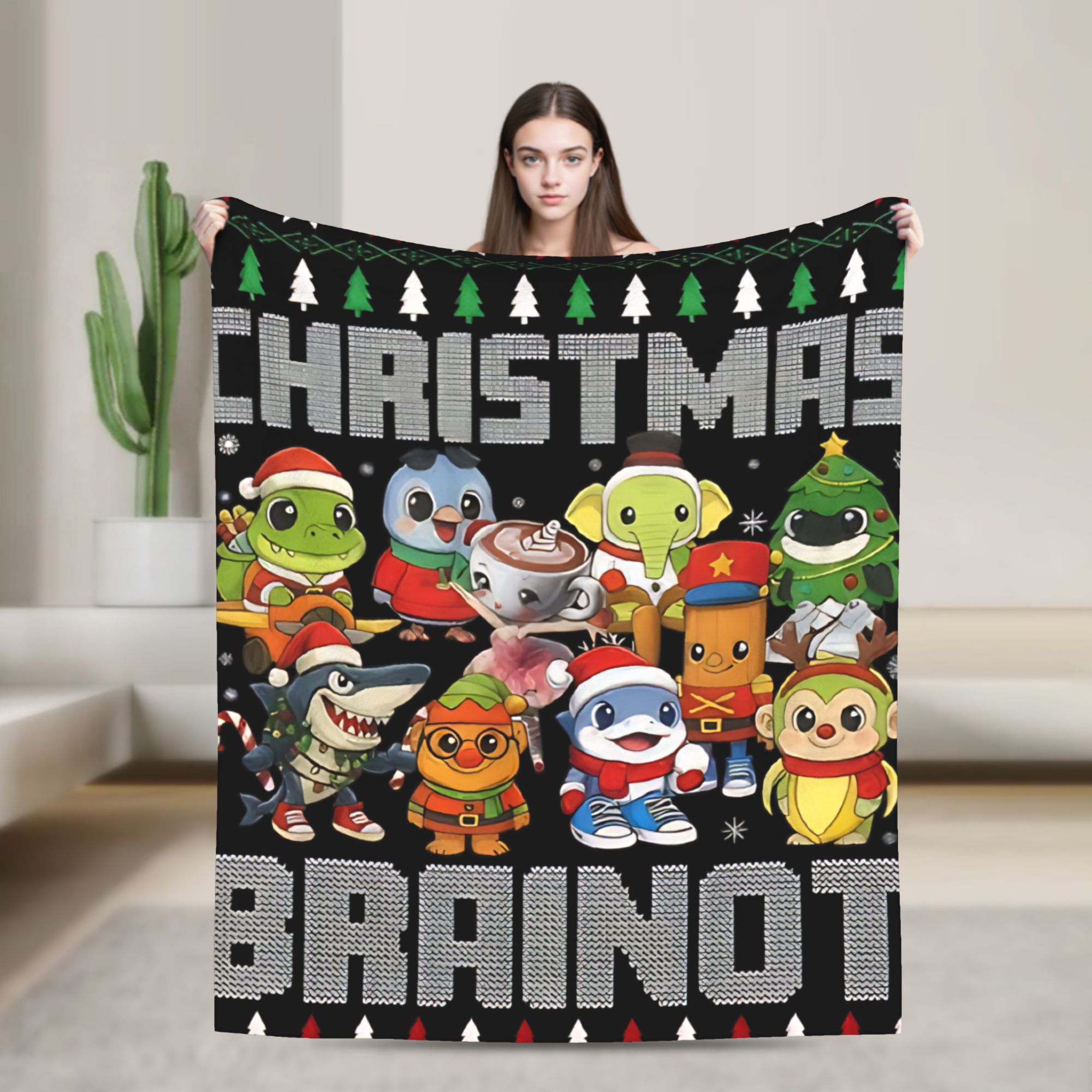 Christmas Throw Blanket - Selimut Natal Motif Italian Brain Rot,