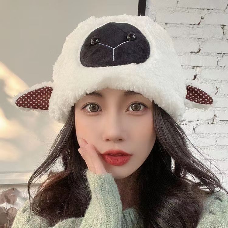 Santa Hat Plush - Topi Lembut Domba Hidung Hitam Topi