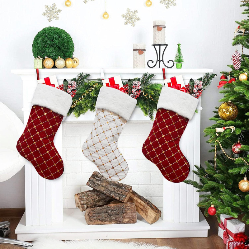Christmas Stocking Hanging - Kaus Kaki Natal Bulu Imitasi Lembut