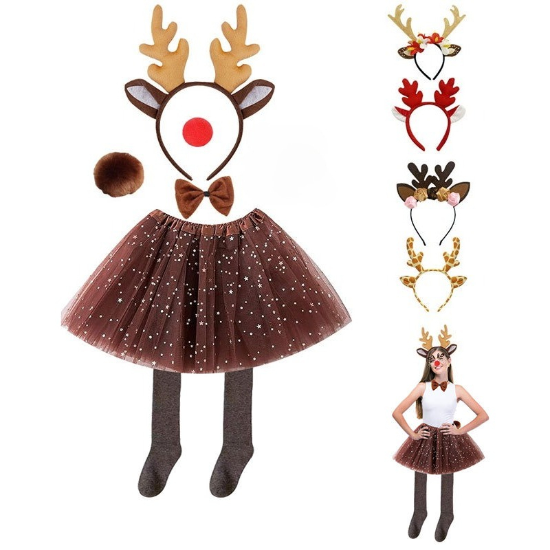 Reindeer Antlers Headband - Set Kostum Rusa Tutu dengan Ikat