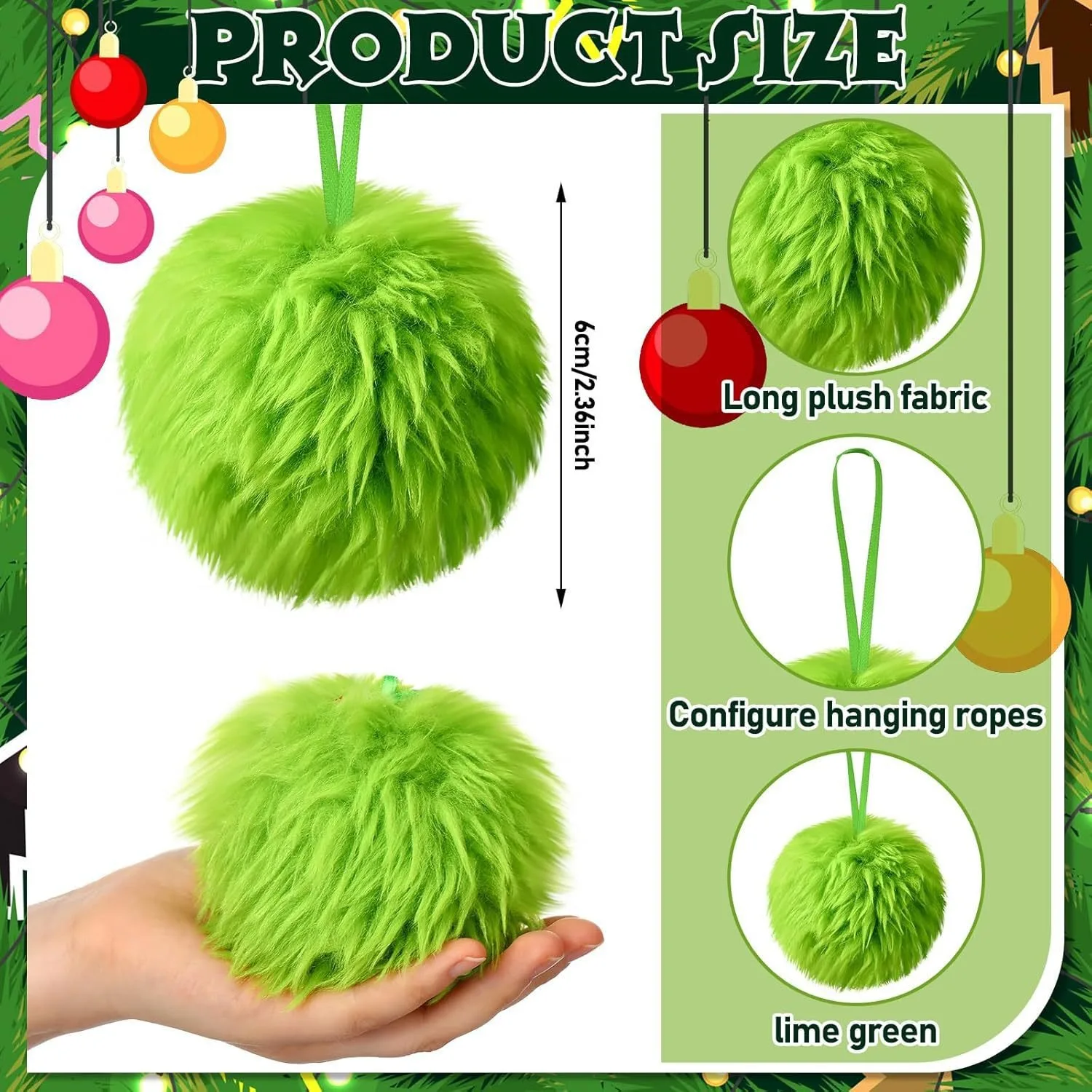 Santa Hat Plush - Hiasan Bola Natal Hijau Panjang Bulu