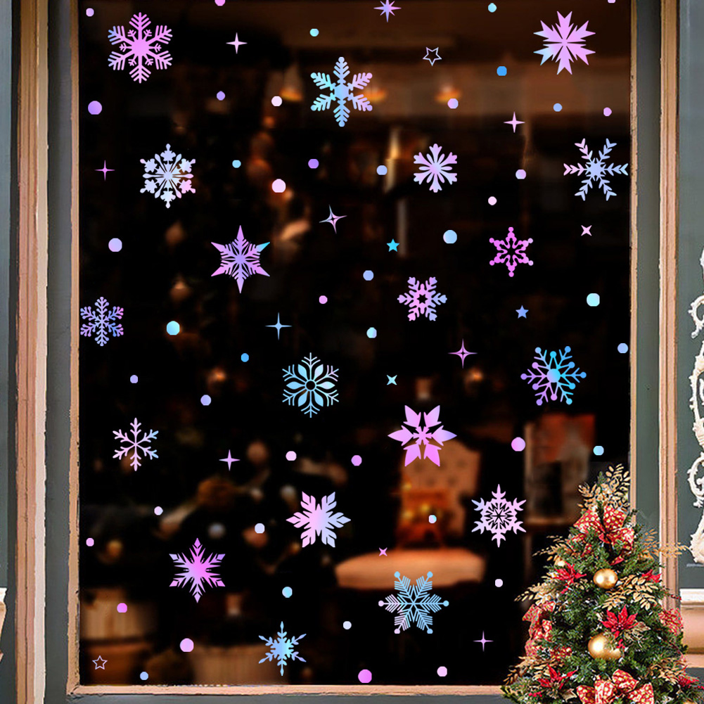 Snowflake Window Decal - Stiker Dinding Kepingan Salju Bercahaya Warna-warni