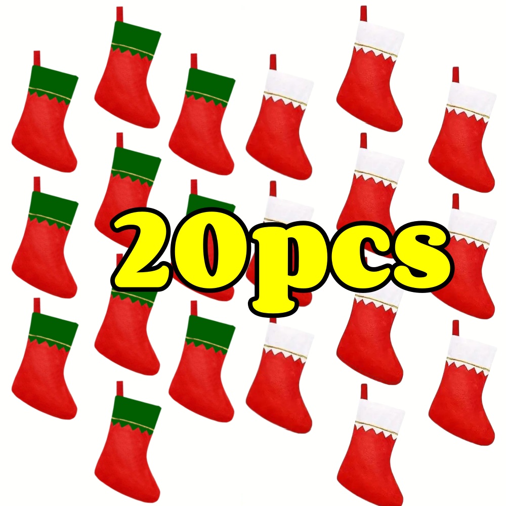 Christmas Stocking Hanging - Stoking Natal bulu merah 12pcs stoking