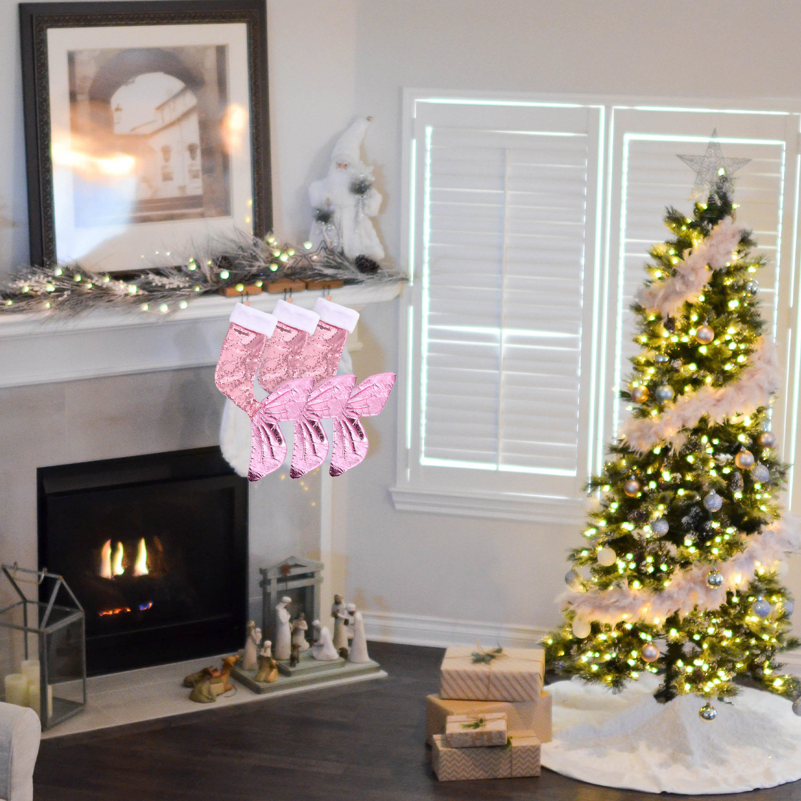 Christmas Stocking Hanging - Hiasan Natal Ekor Duyung Payet Berkilau,