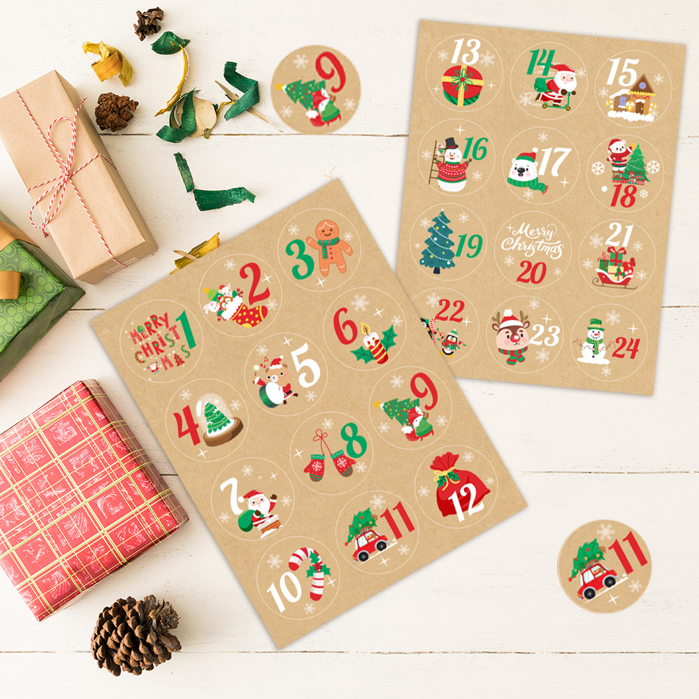 Advent Calendar Gift - 24 Buah Stiker Angka Kalender Advent