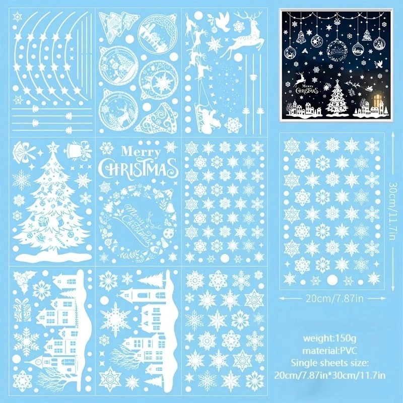 9 Lembar 243pcs Stiker Jendela - Snowflake Window Decal ulasan dan harga