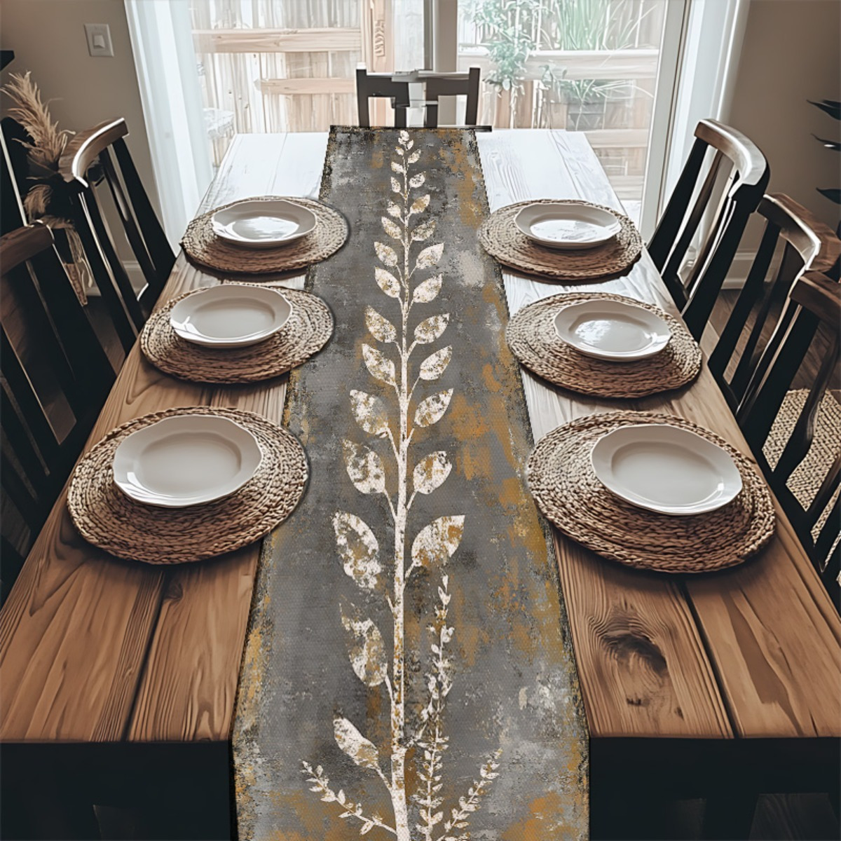 Taplak Meja Daun Putih Abu-abu - Christmas Table Runner ulasan dan harga