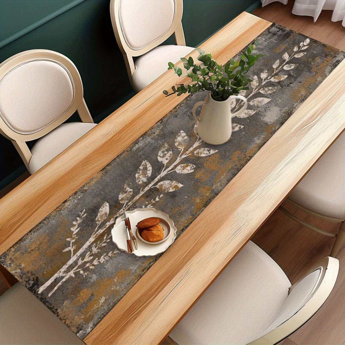 Taplak Meja Daun Putih Abu-abu - Christmas Table Runner ulasan dan harga