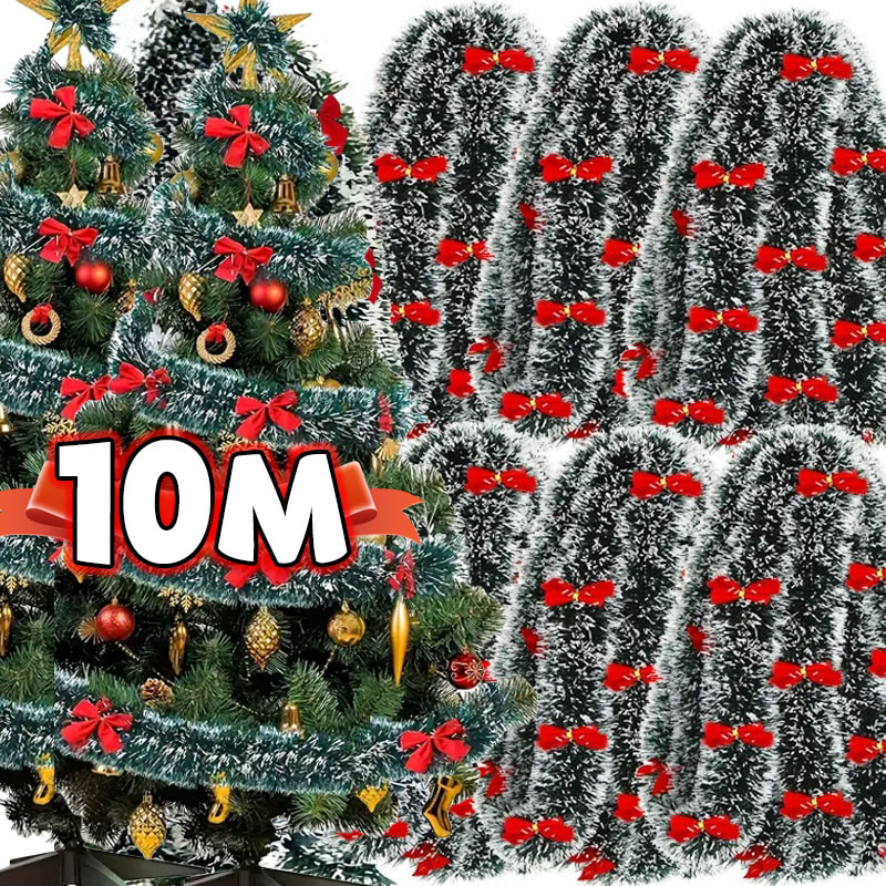 Natal busur pita perada hijau  - Tinsel Garland Decoration ulasan dan harga