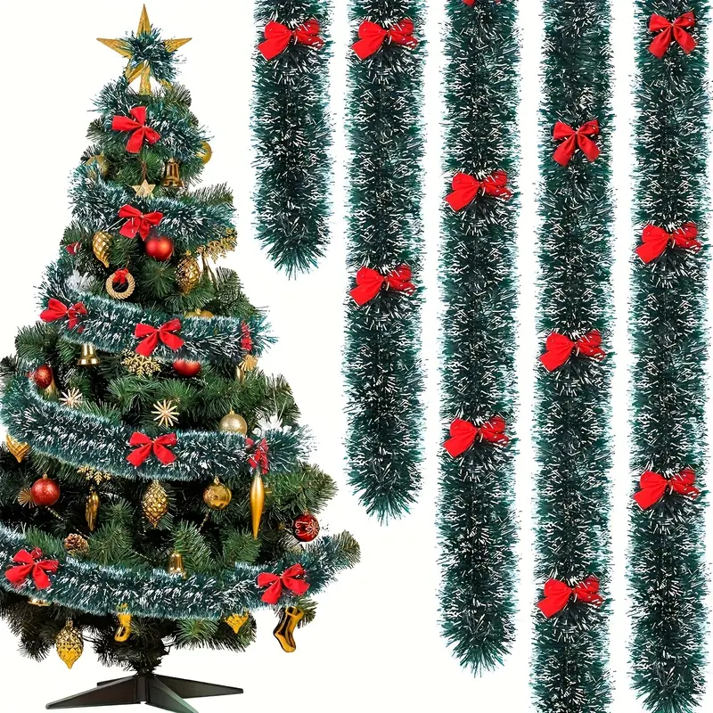 Natal busur pita perada hijau  - Tinsel Garland Decoration ulasan dan harga