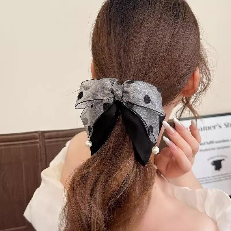 Jepit Rambut Pita Polkadot Abu - Ribbon Bow Gift ulasan dan harga