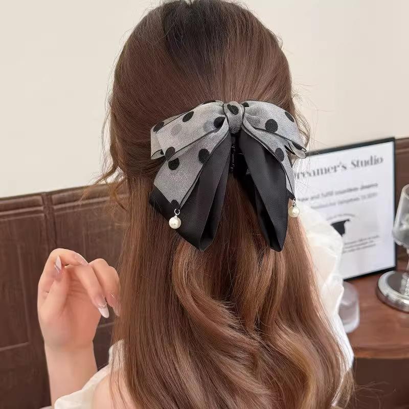 Jepit Rambut Pita Polkadot Abu - Ribbon Bow Gift ulasan dan harga