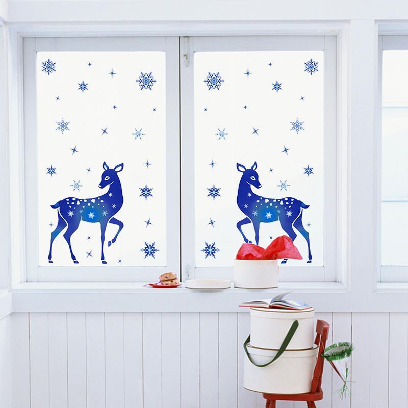 Stiker Jendela Natal Rusa Biru - Snowflake Window Decal ulasan dan harga