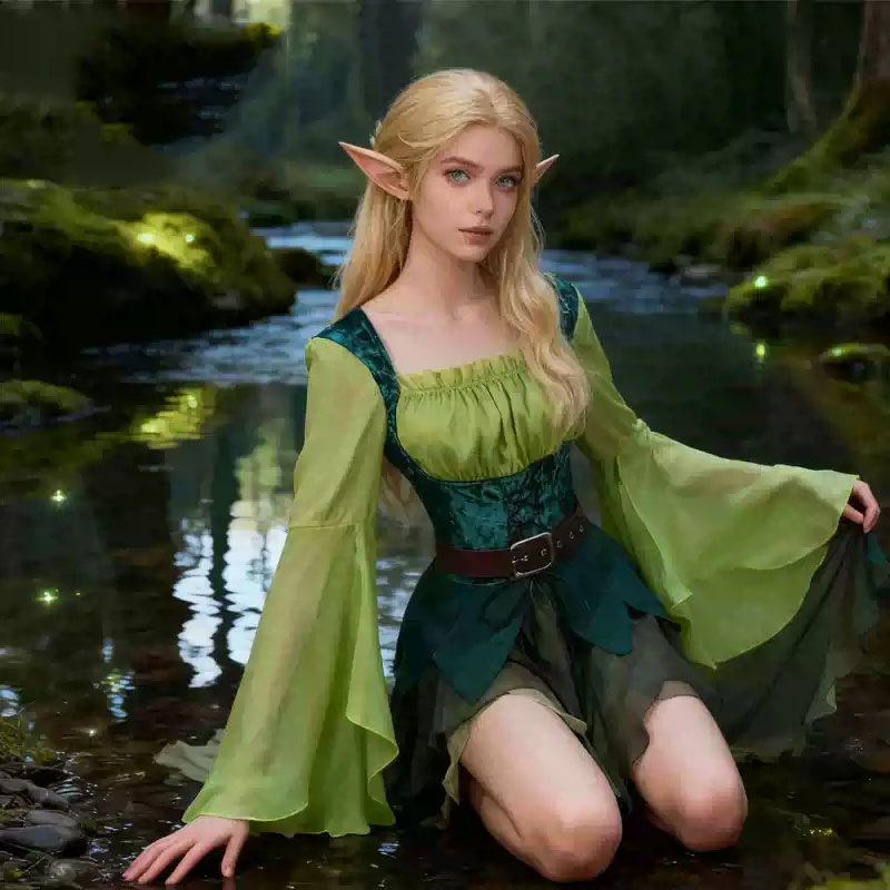 Gaun Peri Hijau Abad Pertengah - Elf Costume Christmas ulasan dan harga